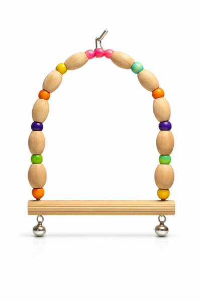 Papağanhane Muhabbet Kuşu Salıncağı Zilli Ahşap Tünek Boncuklu Premium Kafes ...