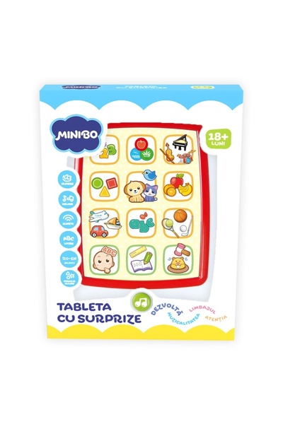 Noriel Jucarie Bebelusi, Minibo, Tableta cu surprize, muzica si sunete, Rosu