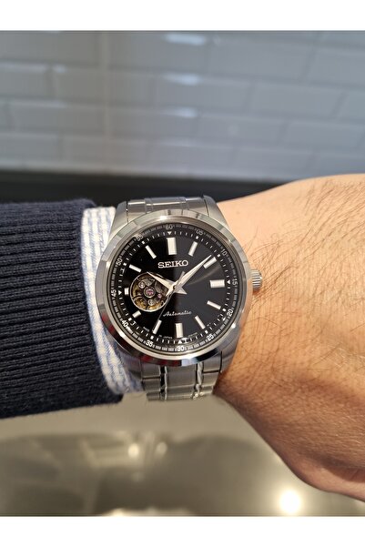 Seiko Automatic Black Open Heart Dial Steel Bracelet 10 Atm Water Waterproof ...