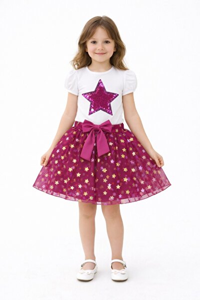 Nacar Kız Çocuk Yıldız Detaylı Etekli Takım 23 Nisan 29 Ekim Gösteri Kıyafeti