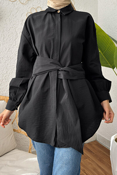 zenne Tunic with belt detail - black