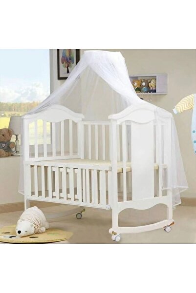 obejana سرير أطفال خشب أبيض بجانب سرير الأم مع هزاز وناموسية 60×120سم