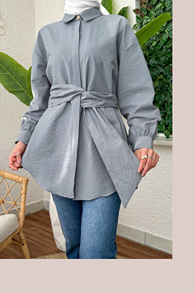 zenne Belt Detailed Tunic Gray