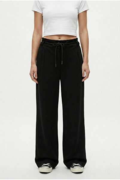 Ritnice Women's Henri Kordon Belt Li Pleated Pocketed Black Trousers