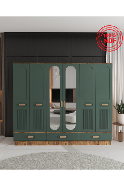 Teen & Bright PERA 6 KAPAKLI ÇEKMECELİ BAZALI GARDIROP - TAMAMI MDF
