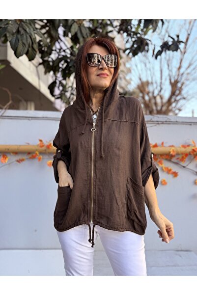 DenizEge Italian Jacket g Guipure Lace K Hooded Bitter Brown