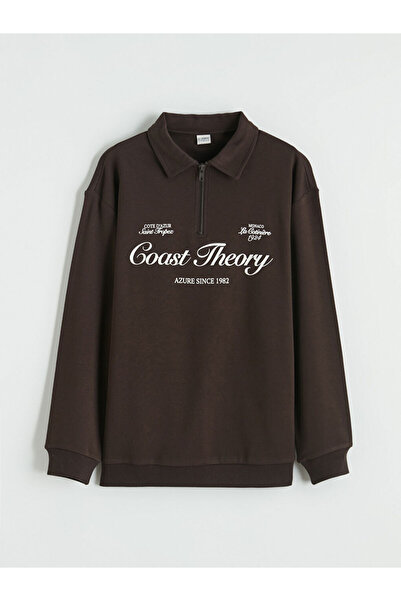 LC Waikiki Καφέ μπλουζάκι για αγόρια με στάμπα στο λαιμό