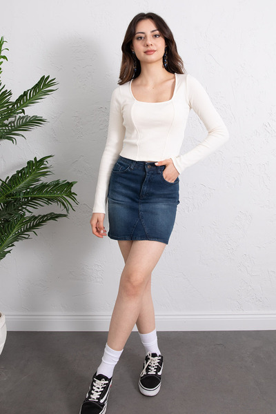 zenne Ribbed Seam Detail Blouse Ecru - 1251