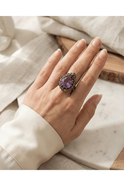 Dorvina Bronz Takı Otantik Mor Renk Kristal Taşlı Damla Kesim Hürrem Model Vi...