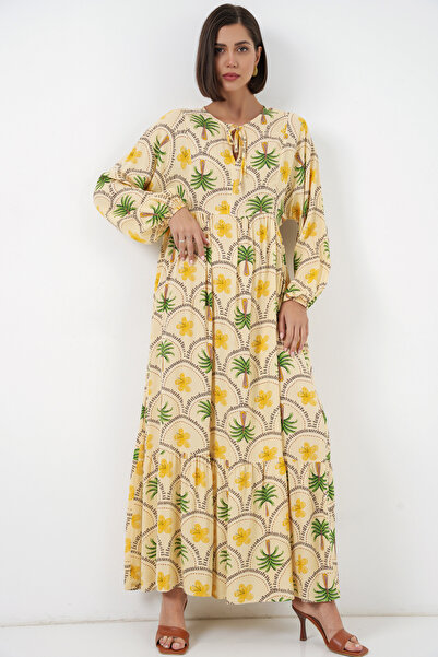 Bigdart Women's Patterned Hijab Dress 2594 - Yellow