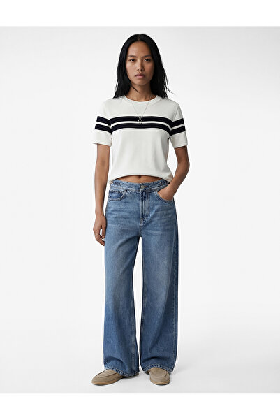 Koton Short Sleeve Crew Neck Striped Knitwear Sweater