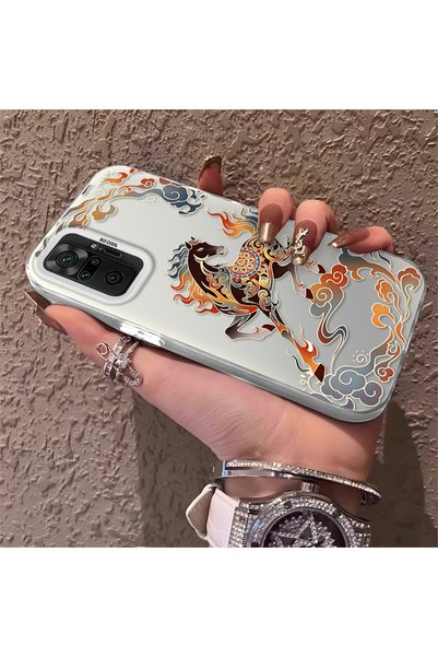 ucuc Redmi Note 10 Pro Compatible Hard Acrylic Back Silicone Edge Lens Protection Case Horse Patterned