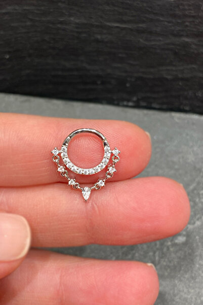 La femme by begum Yarım Tur Taşlı Ve Taşlı Boğum Silver Gümüş Halka Piercing,...