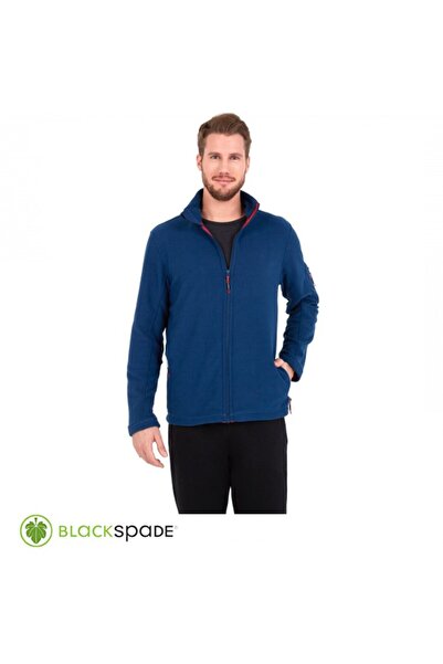 Blackspade Front Zippered Fleece Coat Navy Blue