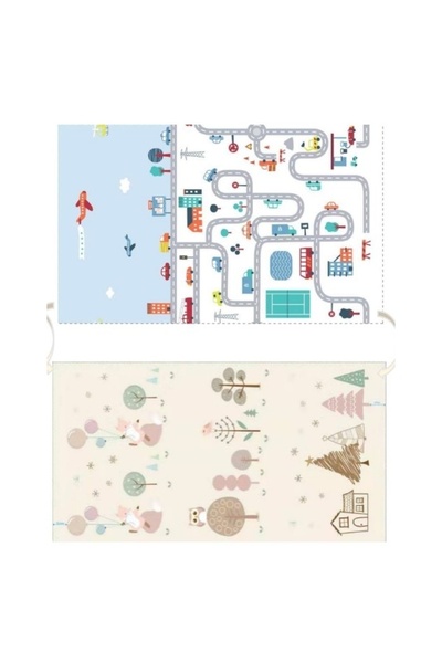 Avaleea Covoras Pentru Copii Termic cu 2 Fete, Model Vulpi si Pista De Masini...