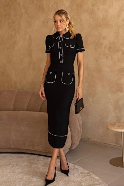 Pulli Collection Κομψό μίντι φόρεμα με λεπτομέρεια σε αντίθεση