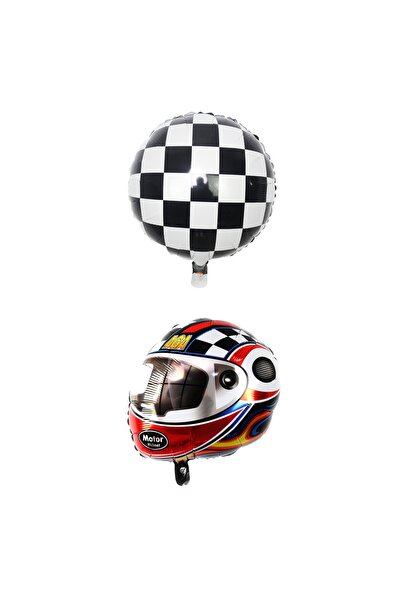 Avaleea Set of 2 Metallic Foil BalloonsCircle and Helmet FiguresRacing Model7...
