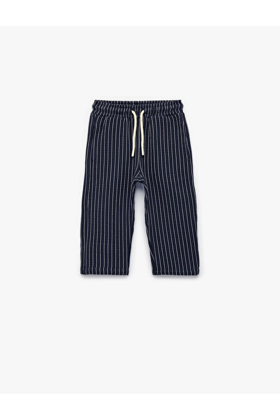 Koton Cotton Lu Pocketed Striped Muslin Drawstring Waist Trousers