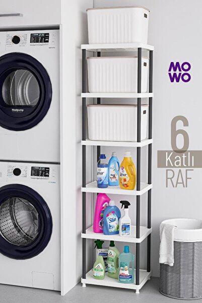 Mowo Home 6 Katlı Beyaz-Siyah 40x33 Portatif Organizer Mutfak Banyo Dolap Raf...