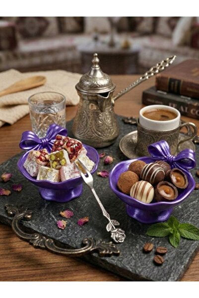 tekmation Premium Fiyonk Detaylı 2'li Türk Kahvesi Yanı Sunumluk Seti (Plastik)