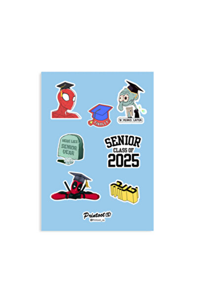 Printoot مجموعة ملصقات تخرج دفعة 2025 تتضمن صورًا مضحكة من السنة الأخيرة وملص...