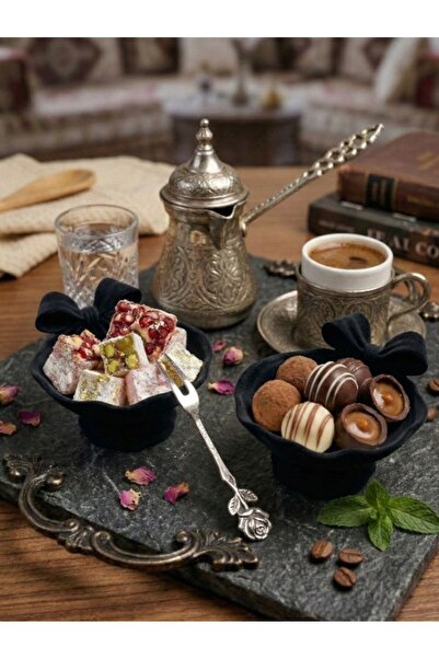 tekmation Premium Fiyonk Detaylı 2'li Türk Kahvesi Yanı Sunumluk Seti (Plastik)