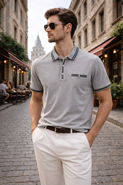 Maccali Ανδρικό μπλουζάκι Mercerized Βαμβάκι συσκευασιών Με τσέπες με κοντό μ...