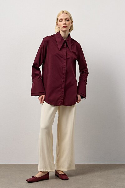 Molene Bordo Çift Manşetli Regular Gömlek
