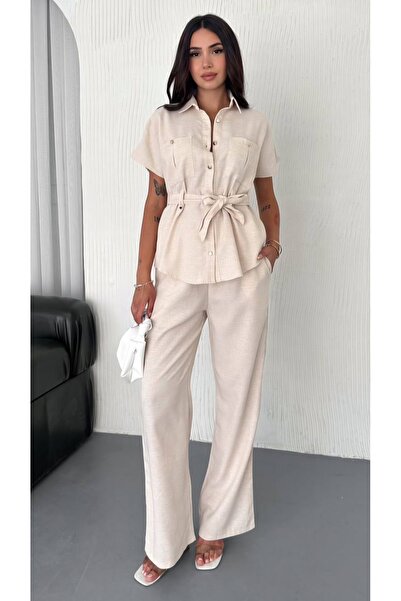 Noa&Noa Λεπτομέρεια κουμπιού Με δέσιμο Λινό Σετ Πάνω-Κάτω