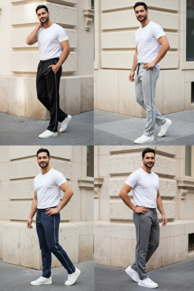 INFLUYENTE Ανδρικό παντελόνι φόρμας Yan διακοσμητικό ρέλι Baggy με 2 κλωστές,...