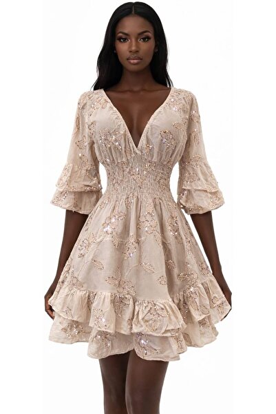 CHEVALIER FASHION Women’s Floral V-Neck Mini Dress – Elegant Ruffle Sleeve, S...