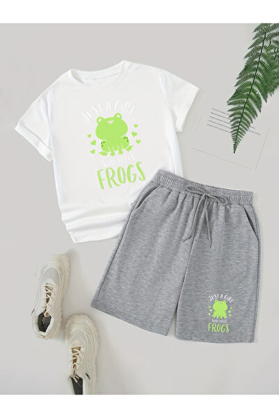 Rayan & Hoor Style Frogs Printed Oversized unisex shorts-tshirt set