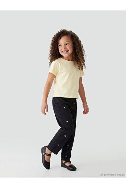 LC Waikiki Pantaloni din denim pentru fete, brodați, model Balloon Fit