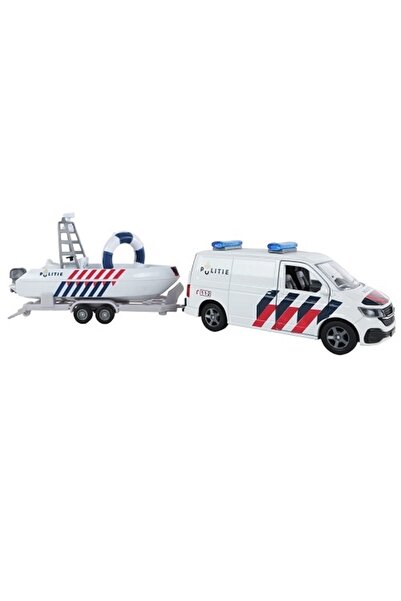OEM Macheta metalica VW Transporter Politie cu barca, Pentru copii, 29 cm, Alb