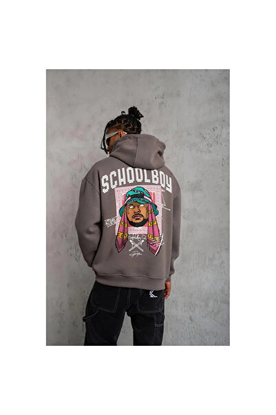 Narnuga سترة سكول بوي مطبوع بغطاء رأس - رمادي