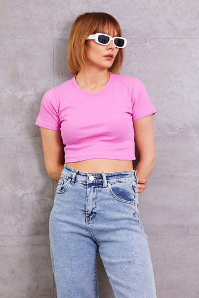 zenne Corded Fabric Cropped Body Pink