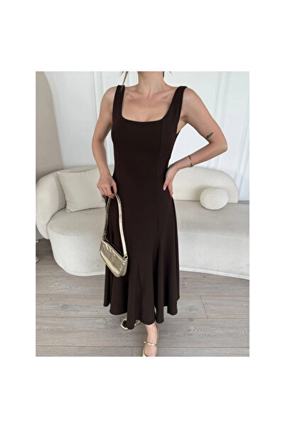 Narnuga Backless Sleeveless Long Dress - Brown -
