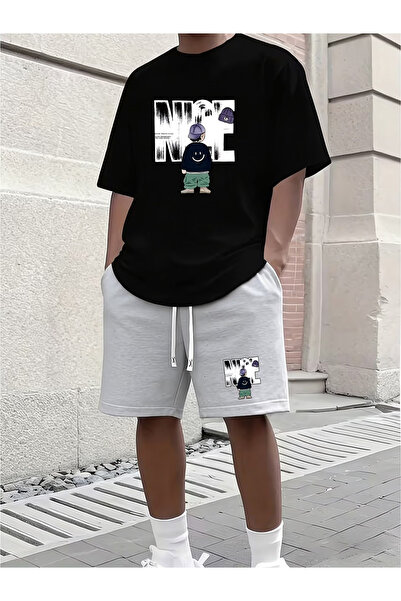 Rayan & Hoor Style مجموعة تي شيرت قصيرة كبيرة الحجم للجنسين من NICE مطبوع