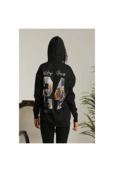 Narnuga Printed Oversized Three Thread K Hooded Sweatshirt - Black