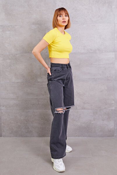 zenne Corded Fabric Cropped body yellow