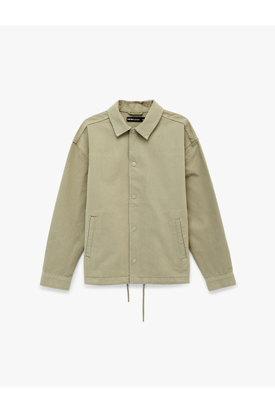 Koton Cotton Lu Pocketed Long Sleeve Shirt Collar Jean Jacket