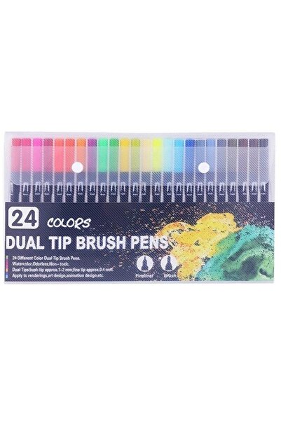 Avaleea Set 24 carioci, pe baza de apa, 2 tipuri de varf, 1-2 mm, 0.4 mm, cor...