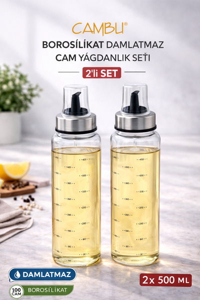 Rivorn Cambu Non-Drip 2-Piece Borosilicate Glass Oil Pot & Vinegar Bowl Set 5...