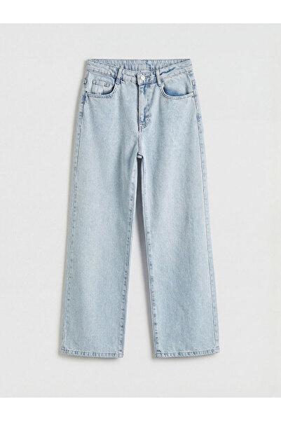 LC Waikiki Pantaloni din denim pentru fete cu broderie cu fundă și picior lar...
