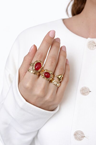 Ressia Queen Model Red Stone Five-Ring Set