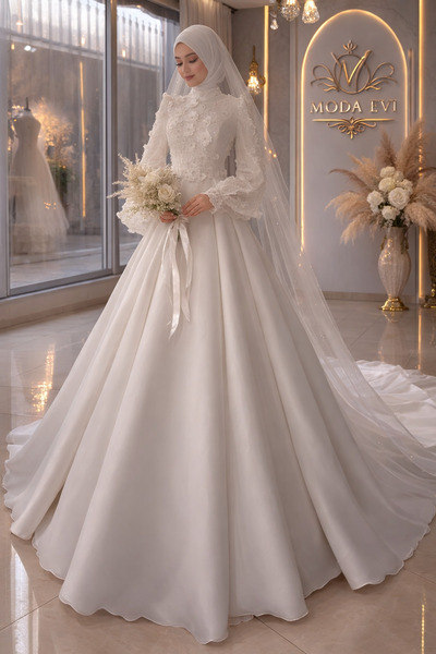 ÖZEL DİKİM Zeynep Erdal couture 3d dantelli TESETTÜR GELİNLİK