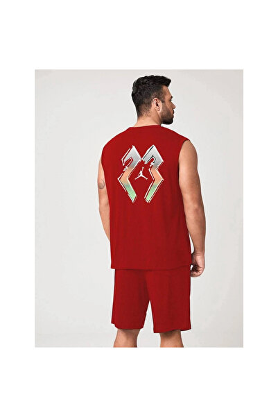 Narnuga Sırt Printed Zero Sleeve Double Shorts Set - Red