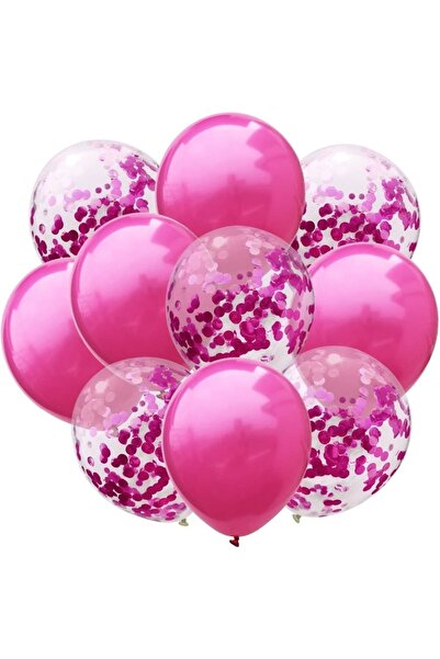 Avaleea Set 10 Baloane din Latex, Model Party Confetti, 5 x Confetti, 5 x Roz...