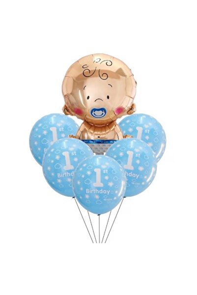 Avaleea Set baloane pentru baieti, FIRST ANIVERSARY, 5 latex 1 Birthday, 1 ba...