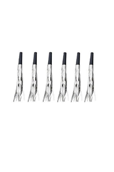 Avaleea Set de 6 fluiere de petrecere cu ciucuri, din plastic, argintii